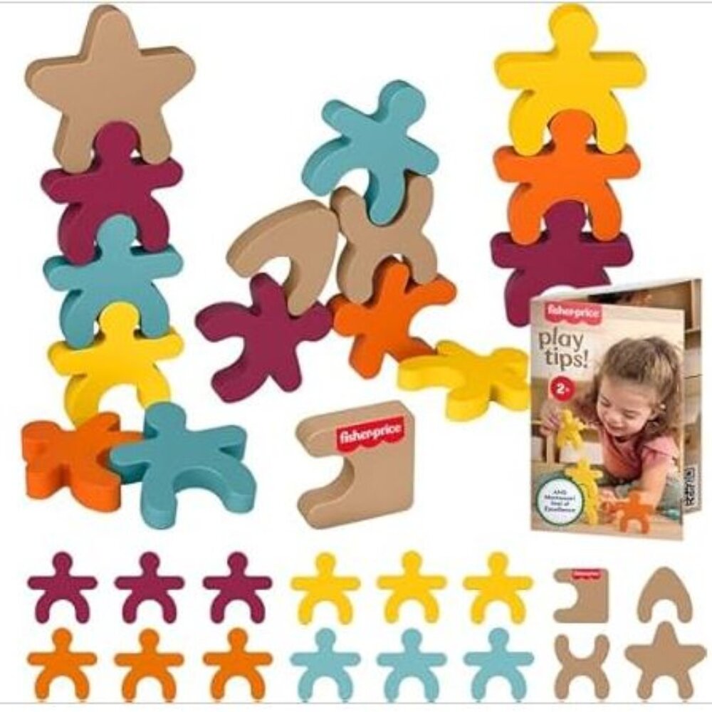 Fisher-Price Wood Montessori Toy Stacking Shapes 16-Piece Wooden Activity